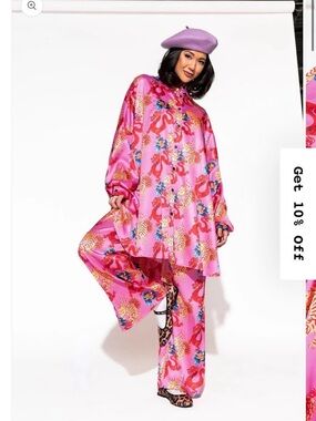 Dressed in LALA Pink Floral & Tiger Satin Lounge Set